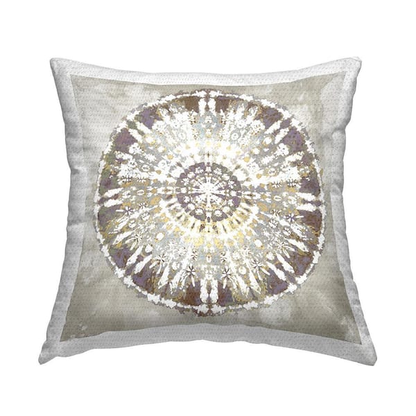 Bohemian Geometric Medallion Beige Square Outdoor Throw Pillow