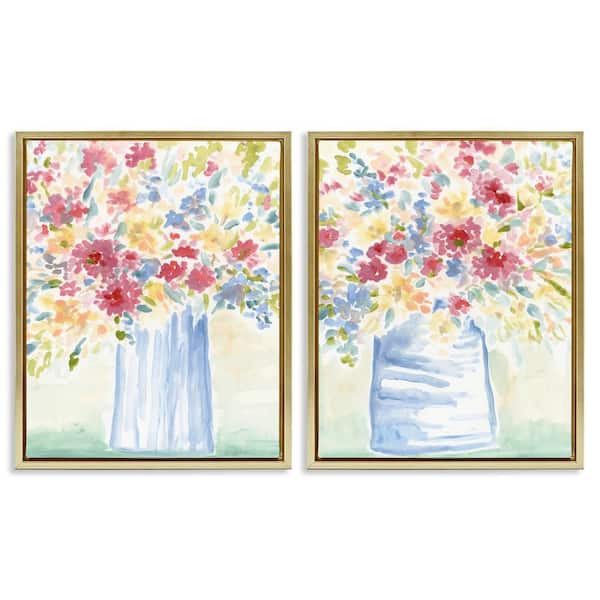 Stupell Industries Soft Speckled Flower Vases by June Erica Vess 2 Pieces Gold Floater Frame Nature Graphic Art Print 31 in. x 25 in.