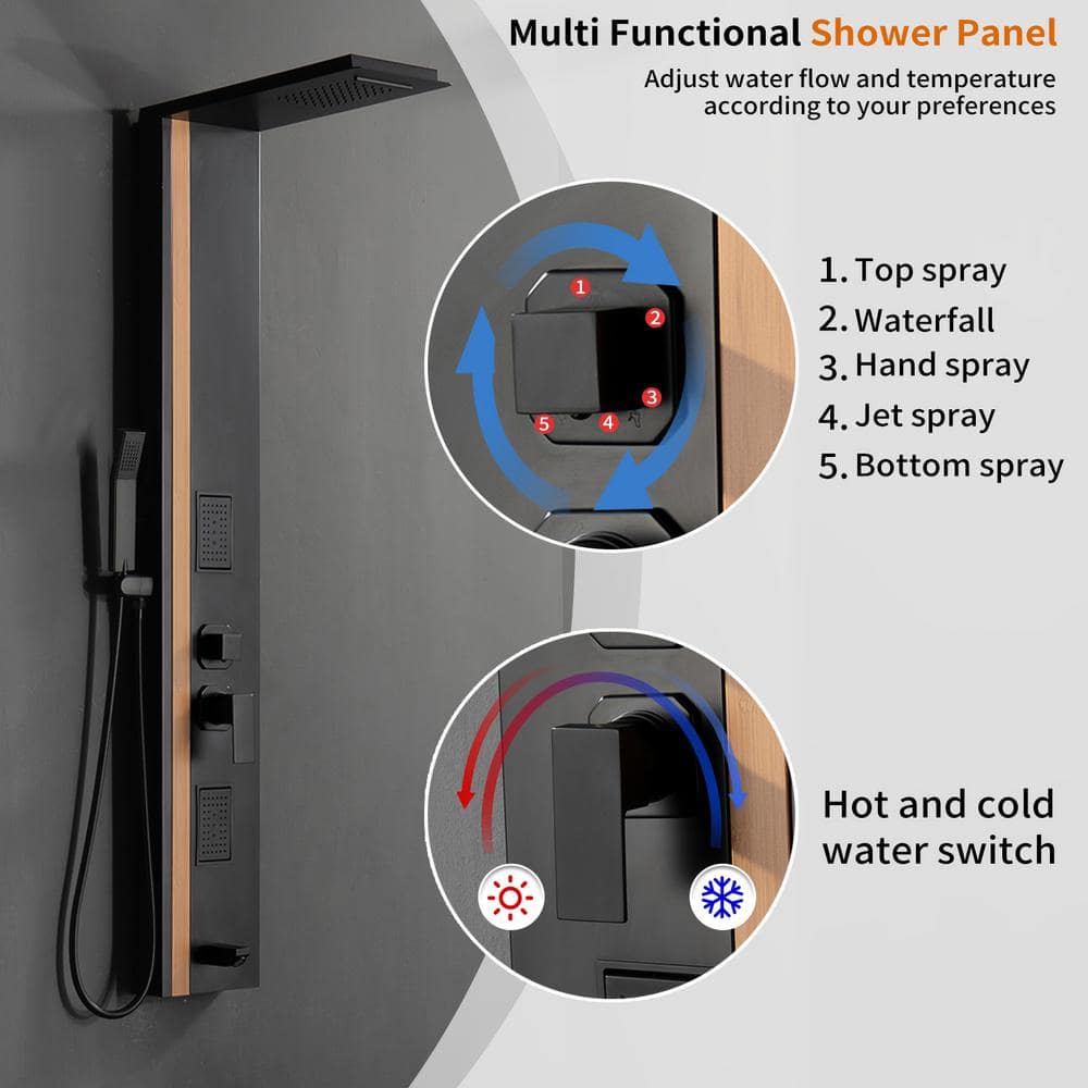 Black and Bamboo Stainless Steel Shower Panel System