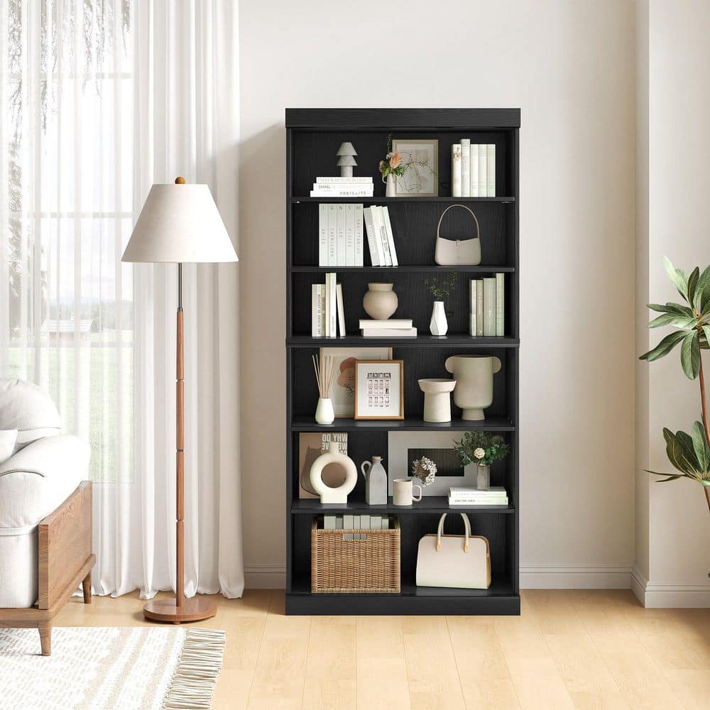 67 in. Tall Black Wood 6-Shelf Standard Bookcase with Adjustable Shelves price history on PriceWatchPro
