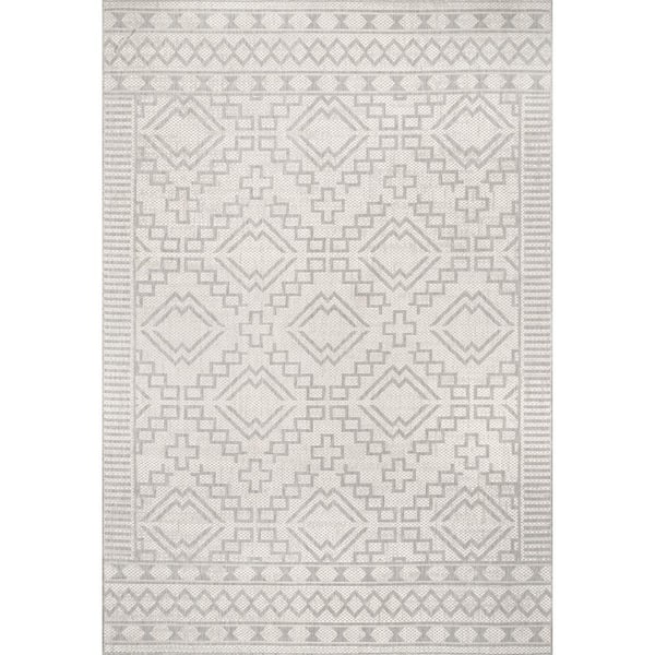 nuLOOM Cari Moroccan Tribal Gray 5 ft. x 8 ft. Indoor/Outdoor Patio Area Rug