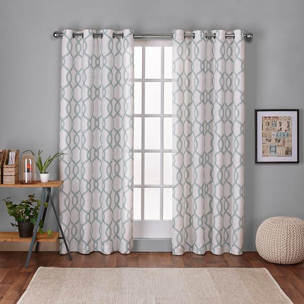 EXCLUSIVE HOME Kochi Seafoam Ogee Light Filtering Grommet Top Curtain, 54 in. W x 108 in. L (Set of 2)