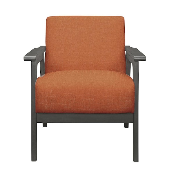 EVERGLADE HOME Ride Orange Textured Upholstery Solid Wood Antique Gray Finish Accent Chair
