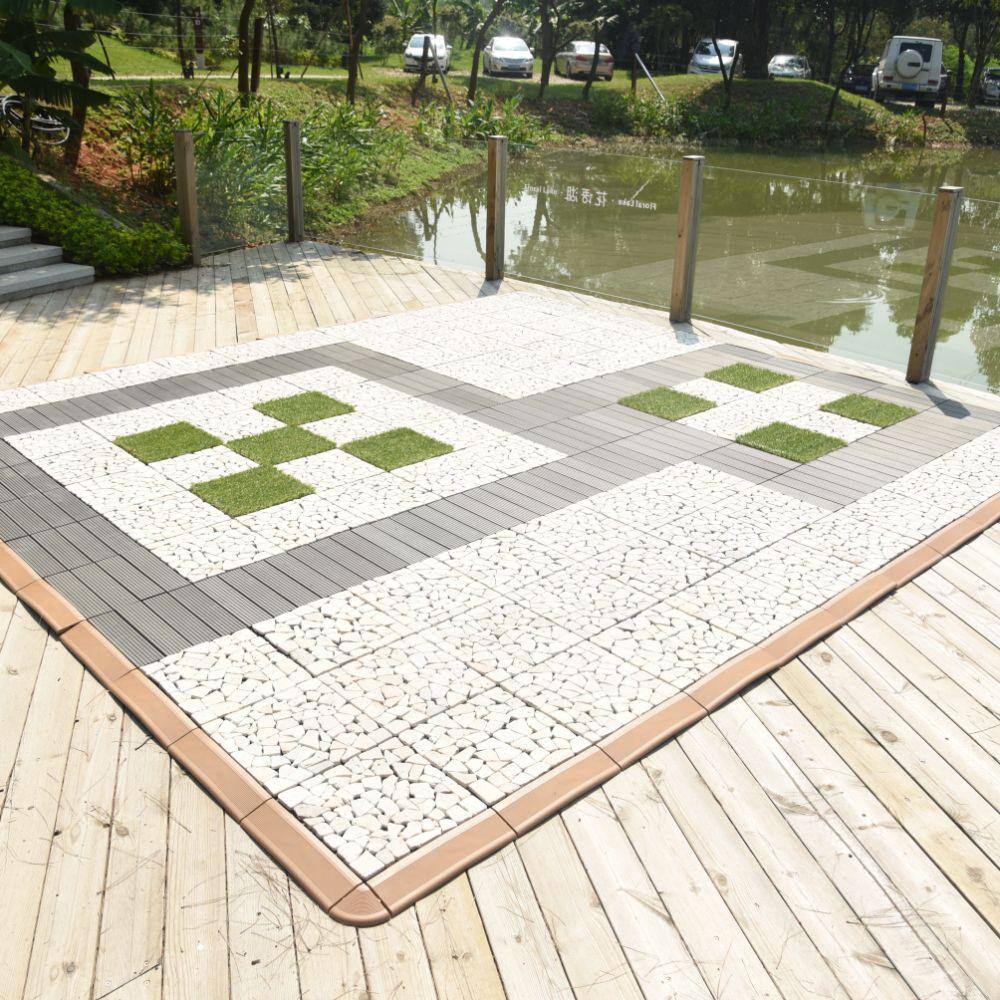 Off-White Plastic Interlocking Deck Tile Kit with Edges
