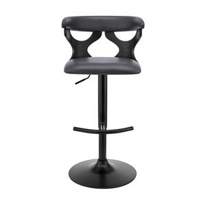 43 in. Gray Faux Leather and Iron Swivel Adjustable Height Bar Chair