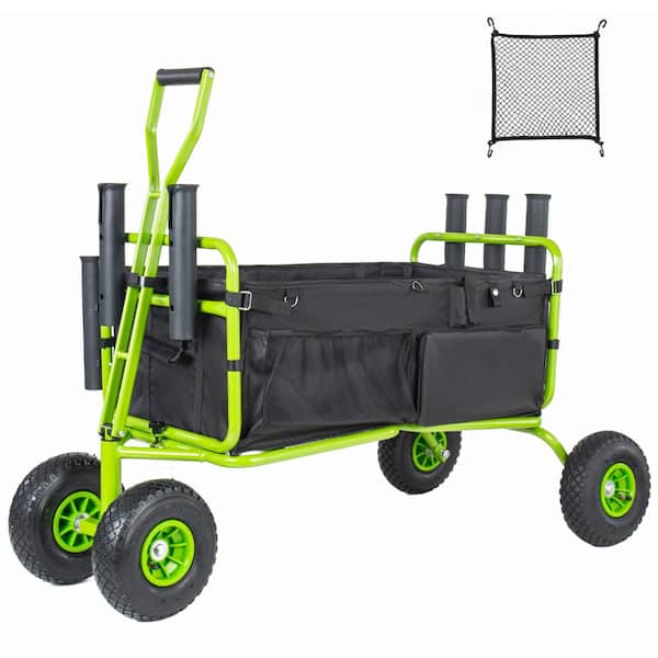 Green and Black All-Terrain Beach Cart, Garden Cart 550lbs Collapsible with Umbrella Holder for Sand
