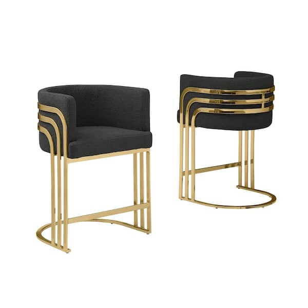 Best Quality Furniture Alana 29 in. Black Low Back Gold Metal Frame Bar Stool With Teddy Fabric Set of 2