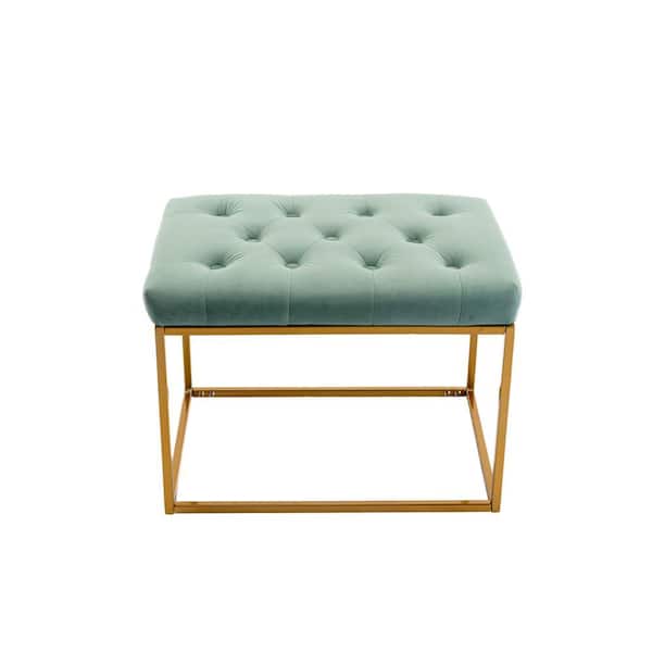 Unbranded Modern Mint Green Tufted Ottoman with Metal Frame and Golden Legs