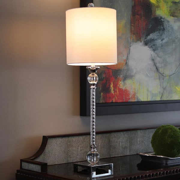 Chrome Table Lamp With Faux Silk Shade, Camilla Table Lamp