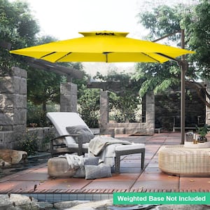 10 ft. x 10 ft. Square 2-Tier Top Rotation Outdoor Cantilever Patio Umbrella with Cover in Yellow