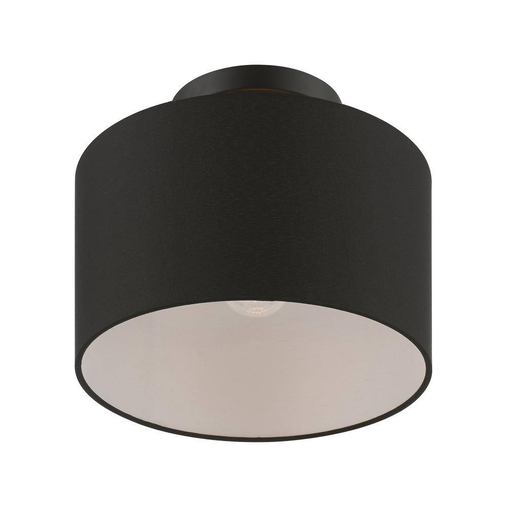 Bainbridge Black Fabric Shade Semi-Flush Drum Light