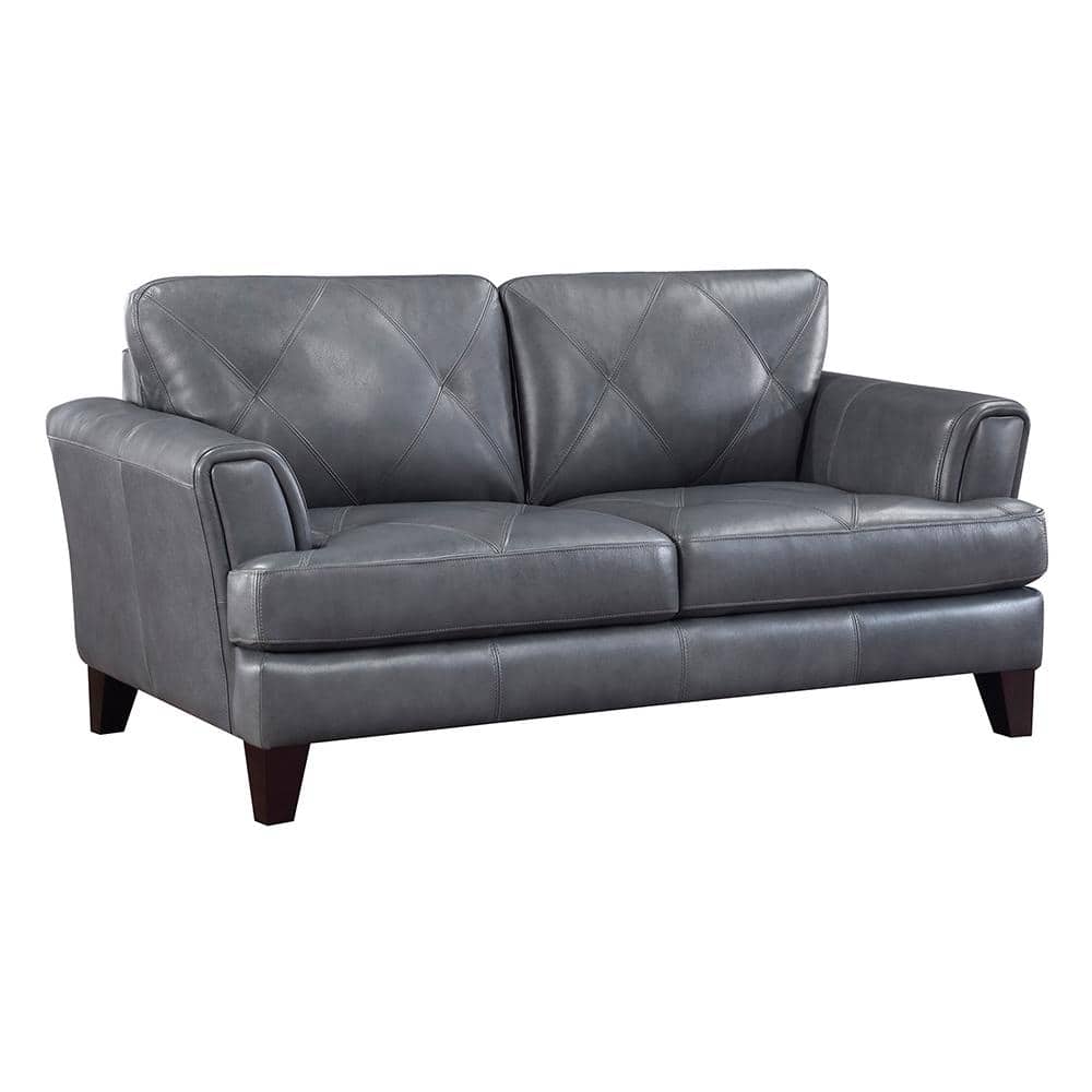 Burnish Gray Tufted Faux Leather Lawson Loveseat with Flared Arms
