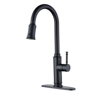 S6132P-ES Single Handle Pull Down Sprayer Kitchen Faucet with Deckplate, Pull Out Spray Wand in Matte Black