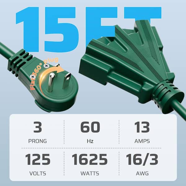 DEWENWILS 2-Pack 15 ft. 16/3 3-Outlet Outdoor Extension Cord, 13A