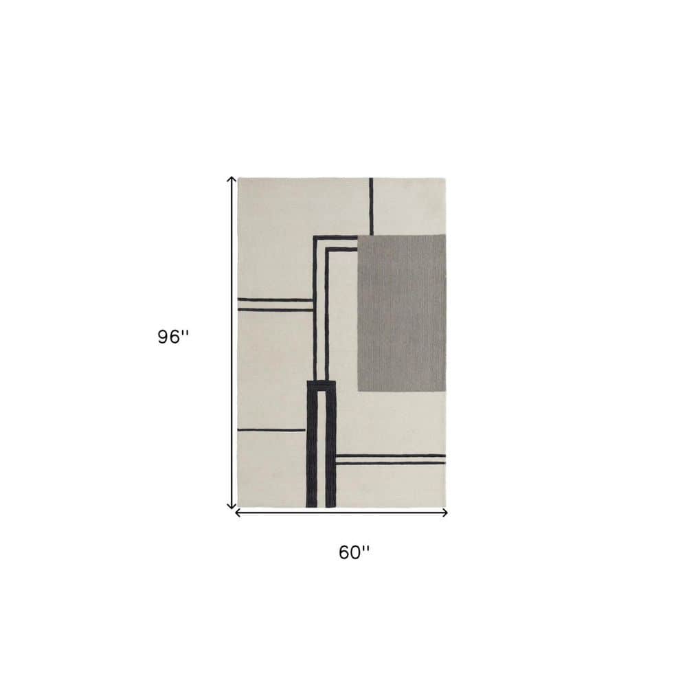 Hand-Tufted Black and Gray Wool Rectangular Area Rug