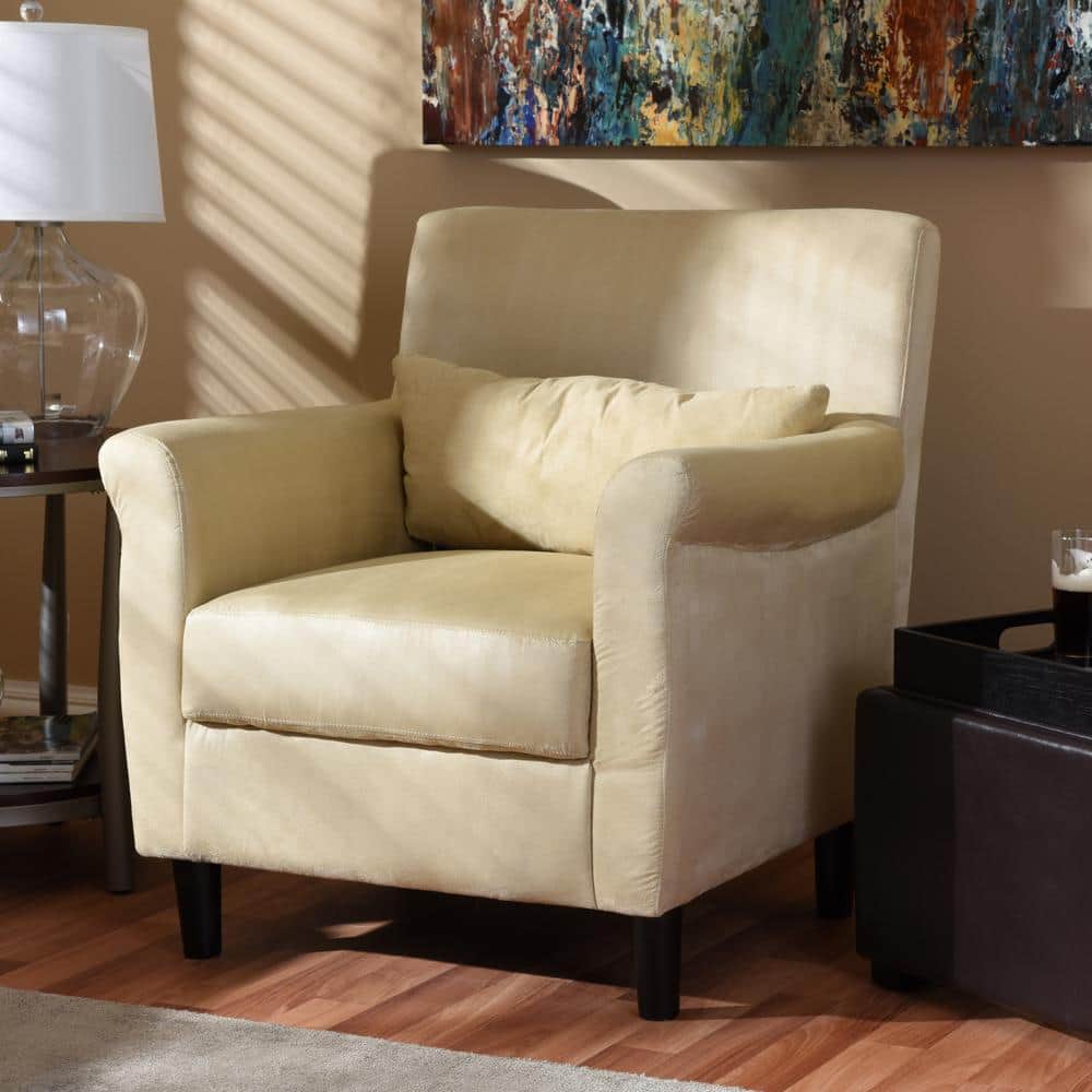 Modern Elegance Black Wood Frame Club Chair with Sandy Tan Microfiber