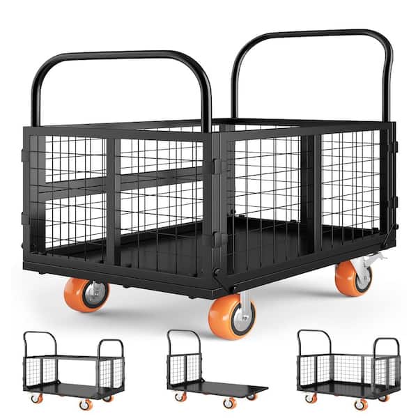 6‑in‑1 Folding Platform Truck Cart,1800 lb,Removable Mesh Sides,Lockable Wheels,Multipurpose Flatbed Dolly