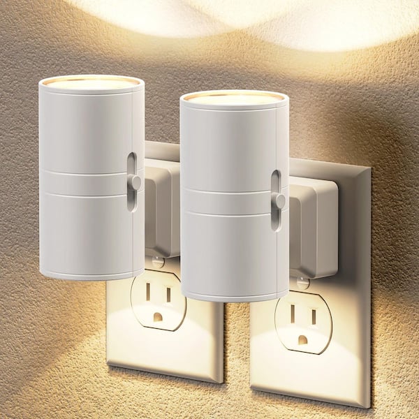 White LED Night Light Plug-in 2-Pack, 3000K Soft White, 0-100LM Dimmable with Sensor, Modern Wall Nightlight