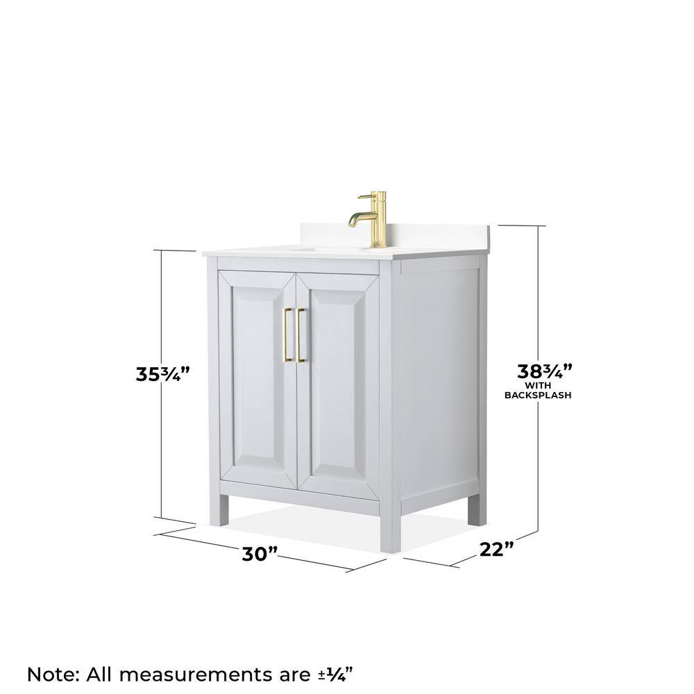 Daria 30" White Freestanding Vanity with Cultured Marble Top and Gold Trim