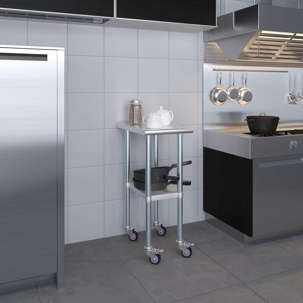 15" x 24" Stainless Steel Utility Work Table with Casters
