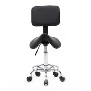 Black PU Leather Seat Swivel Saddle Stool Adjustable Salon Chair with Backrest