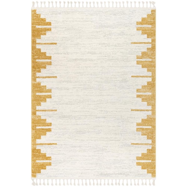 Well Woven Serenity Carly Gold Nordic Solid and Striped 5 ft. 3 in. x 7 ft. 3 in. Distressed Area Rug