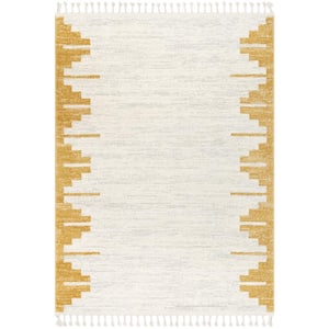 Serenity Carly Gold Nordic Solid and Striped 7 ft. 10 in. x 9 ft. 10 in. Distressed Area Rug