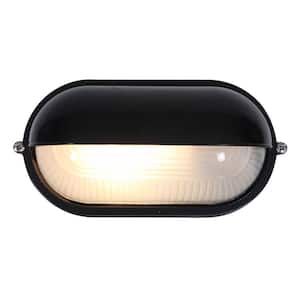 Nauticus 1-Light Black Outdoor Bulkhead Light with Frosted Glass Shade