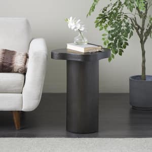 15 in. Black Pedestal Large Round Wood End Table with Rounded Square Top