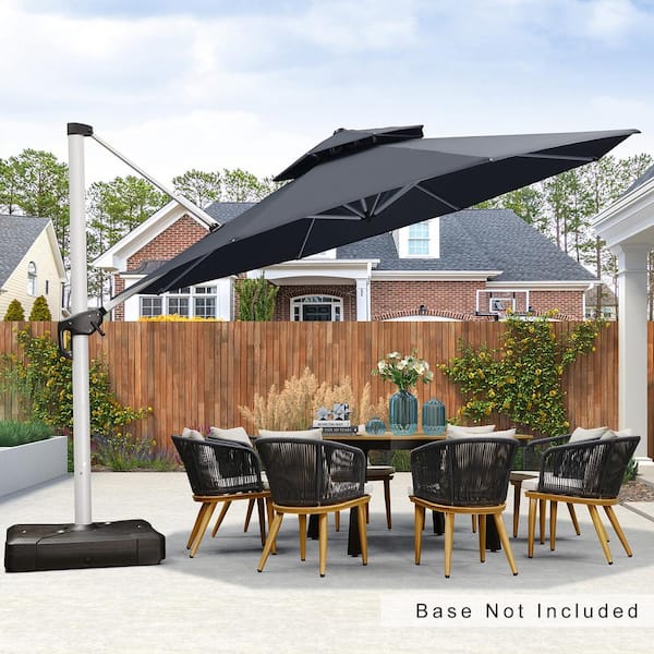 PURPLE LEAF 13 ft. Octagon Aluminum Patio Cantilever Umbrella for Garden Deck Backyard Pool in Gray with Beige Cover