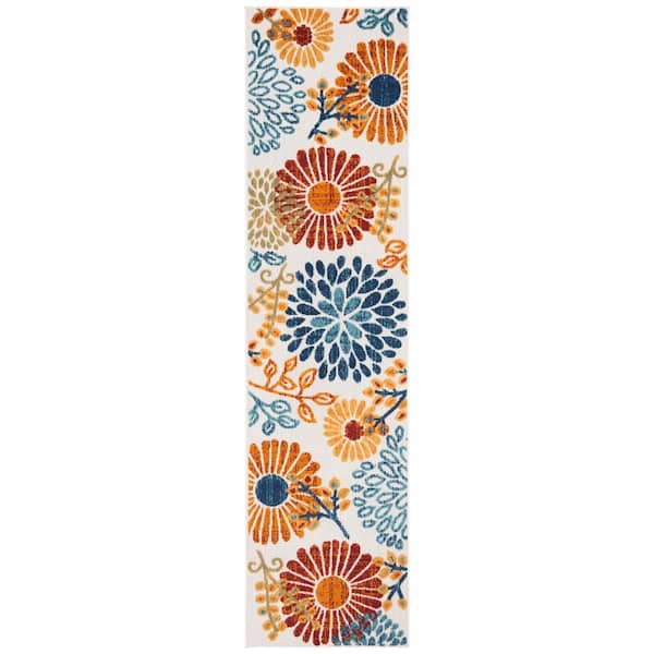 Cabana Cream/Red 2 ft. x 8 ft. Floral Leaf Indoor/Outdoor Patio  Runner Rug