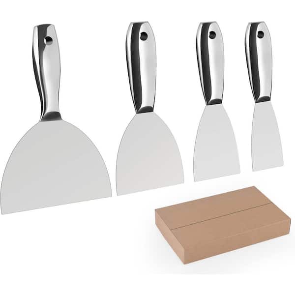 KIWDZFU 4 PCS Stainless Steel Drywall Finishing Putty Knife Set 2 3 4 6 with Ergonomic Handle for Professional Scraping