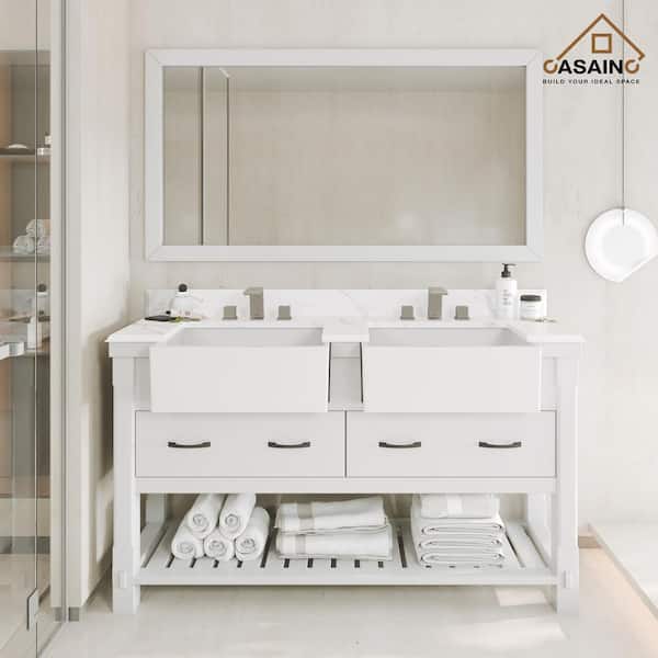 CASAINC 60 in. W x 21 in. D x 35 in. H Single Sink Freestanding Bath Vanity in White with White Quartz Top [Free Faucet]