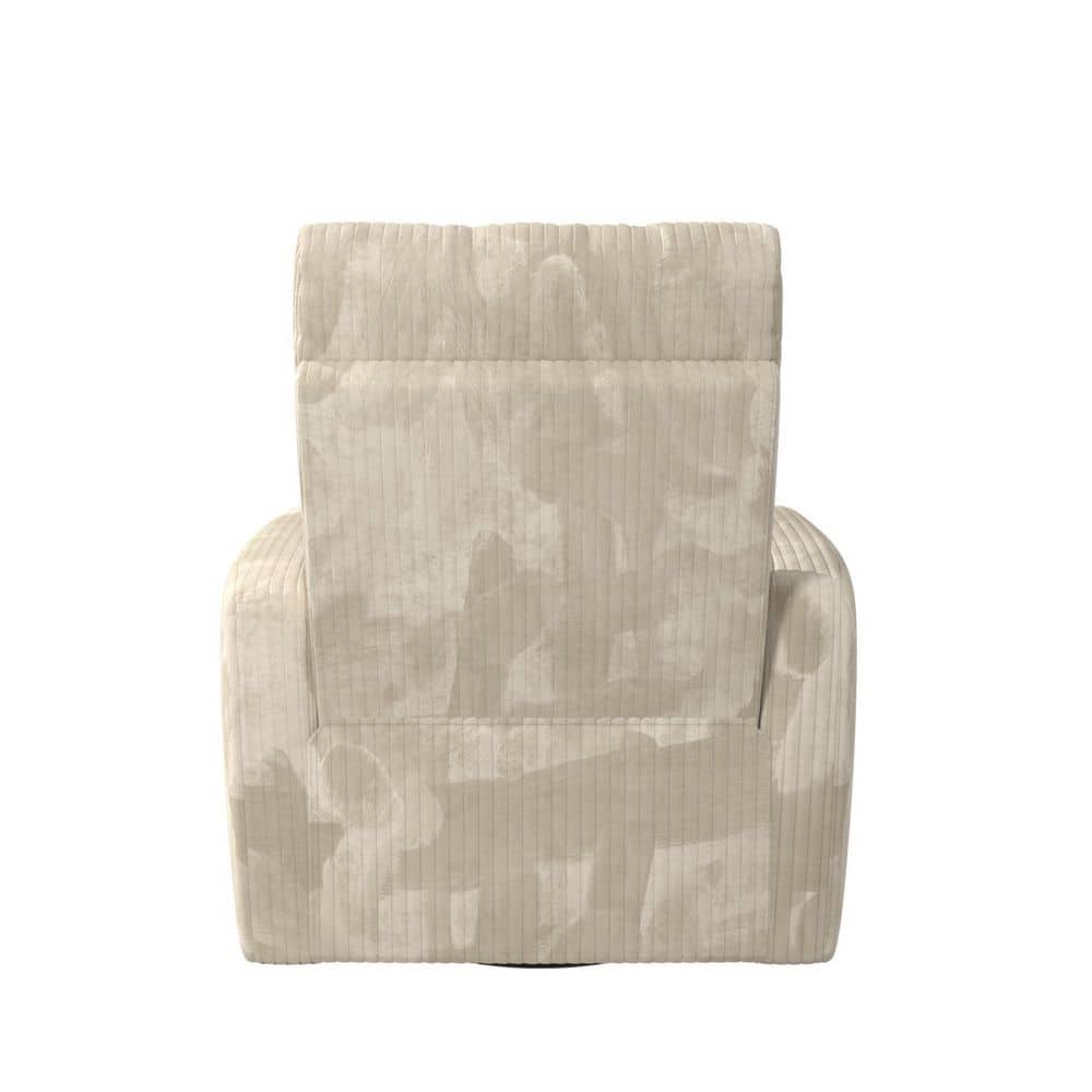 Rear view of the Lukas Swivel Recliner Chair in cream corduroy fabric.