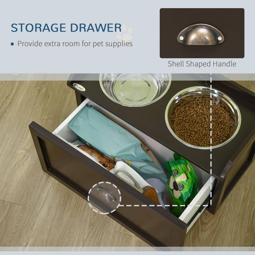 Large Coffee Elevated Dog Feeding Station with Storage Drawer