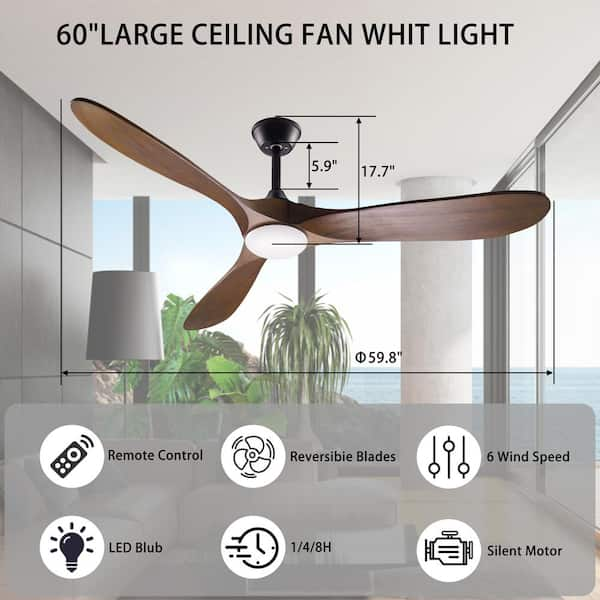 FUFU&GAGA Brown 60 in. W Integrated LED Indoor Wood Ceiling Fan