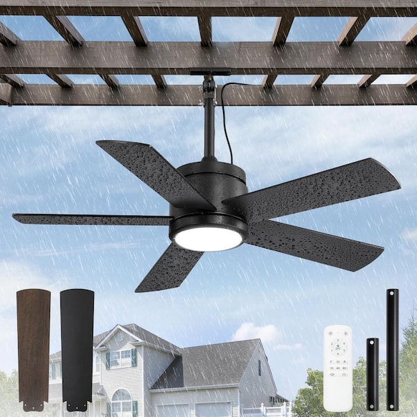 42 in. Outdoor Black Waterproof Ceiling Fan with Lights and Remote Control, 6-Speeds, 3-CCT, Hook-Hung IP65 Ceiling Fans