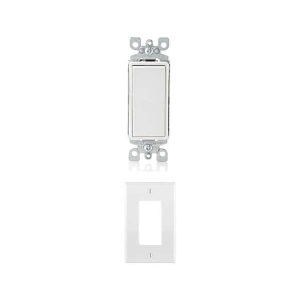 Decora 15 Amp Single Pole Rocker AC Quiet Light Switch and 1-Gang Midway Wall Plate, White (10-Pack)