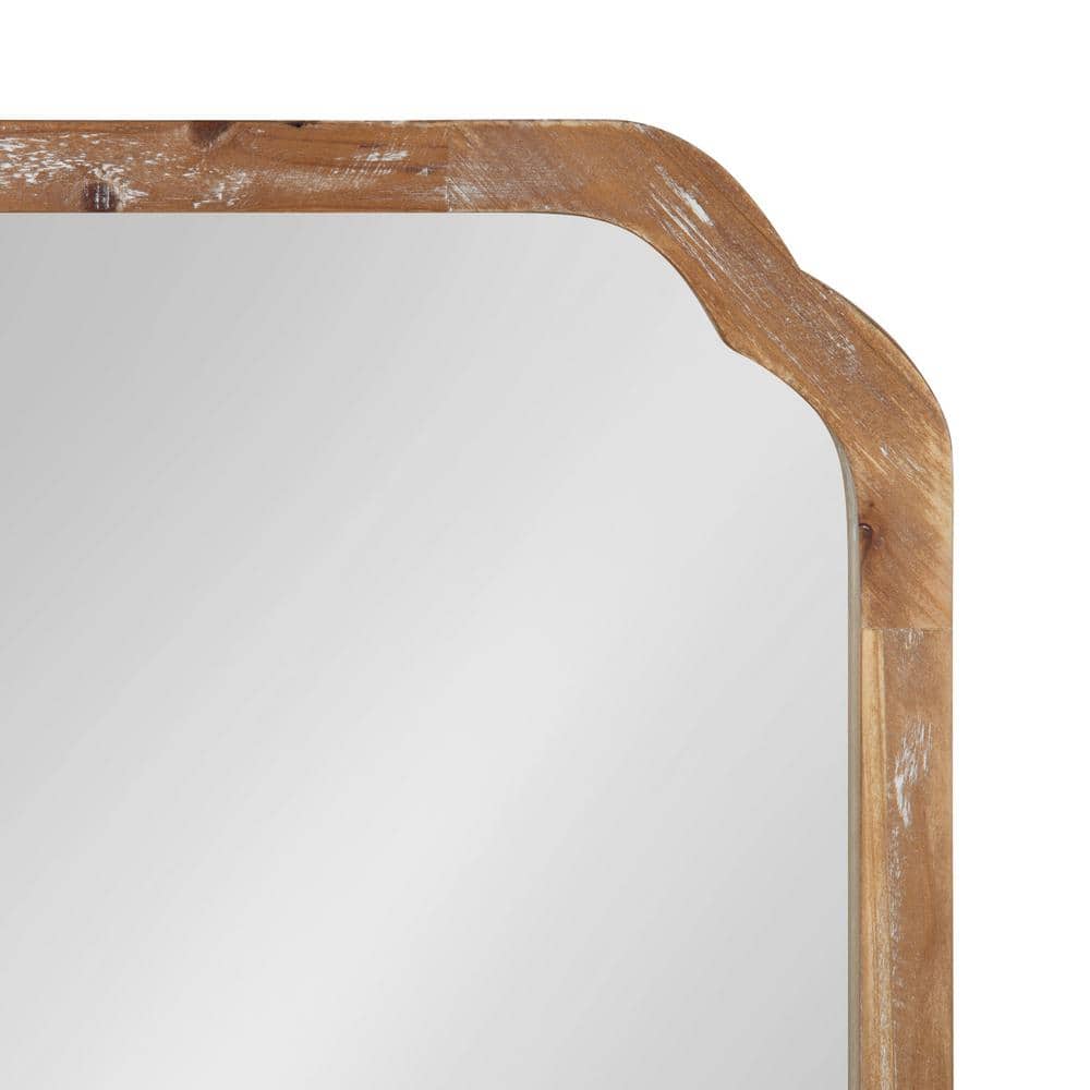 Rustic Brown Rectangular Wood Wall Mirror with Scalloped Corners