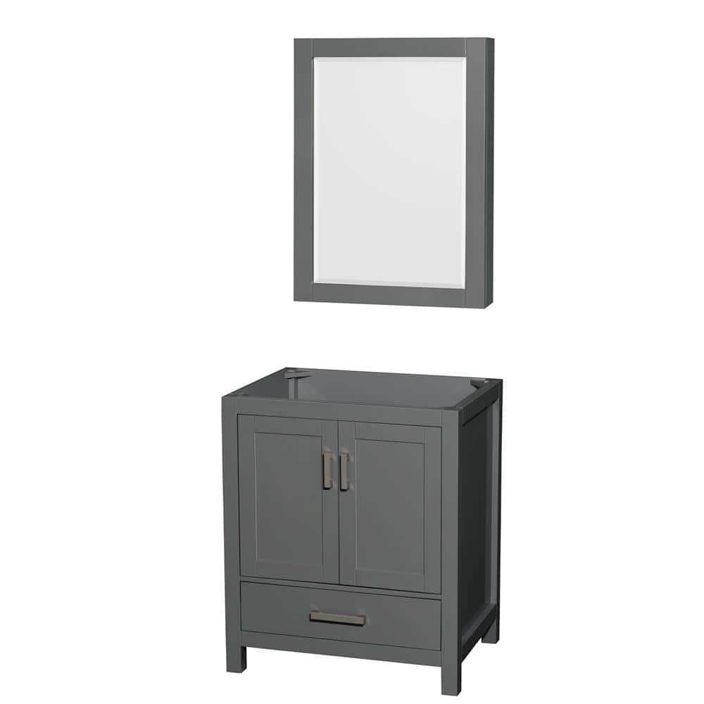 Wyndham Collection Sheffield 29 in. W x 21.75 in. D x 34.5 in. H Single Bath Vanity Cabinet without Top in Dark Gray with MC Mirror