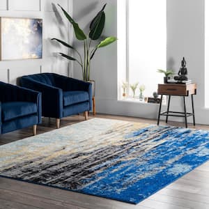 MANHATTAN LENOX BLUE CHENILLE STYLE ABSTRACT RUG  in various sizes 
