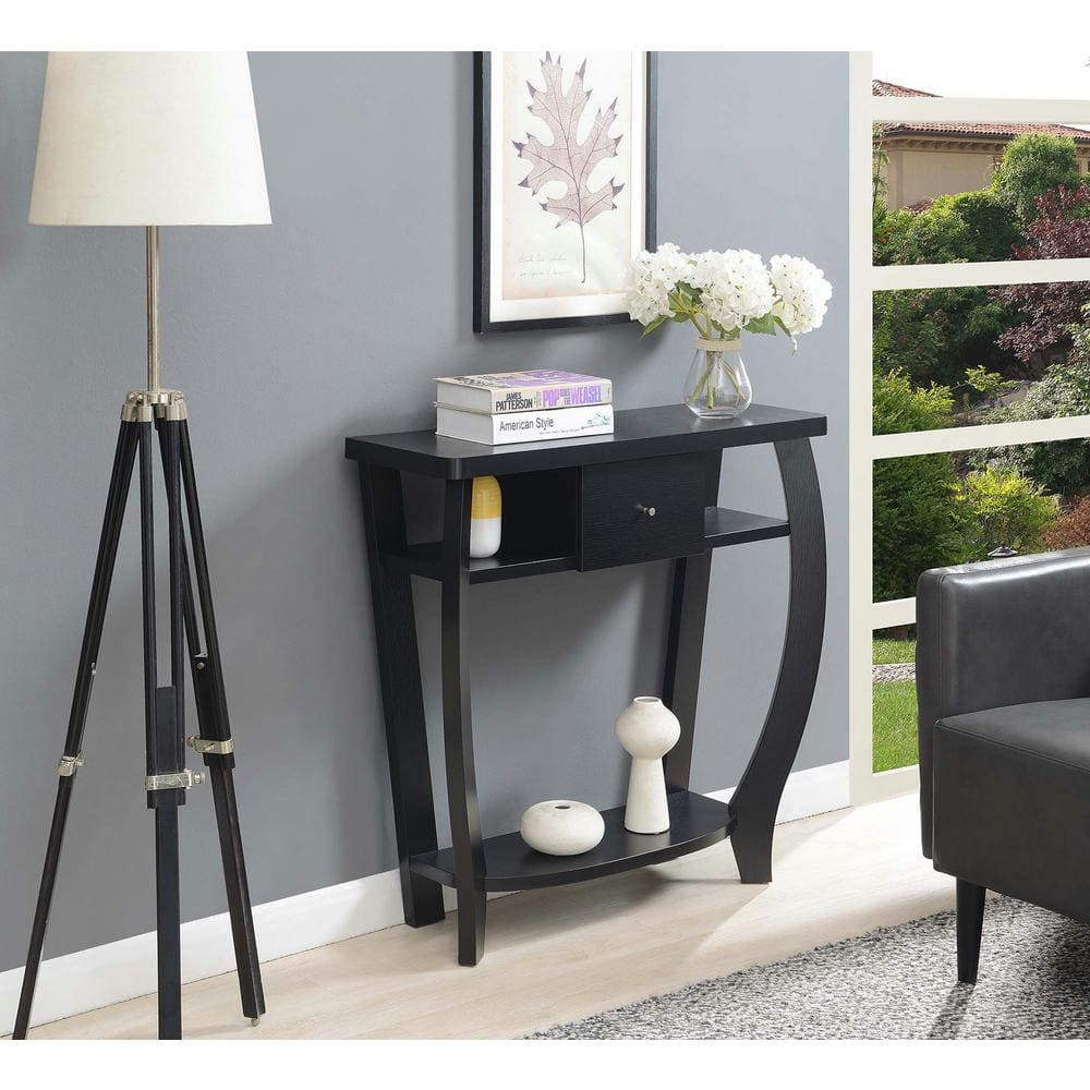 Dorchester Black Woodgrain Console Table with Drawer Storage