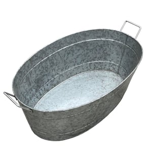 1.7 Gal. Large Silver Oval Shape Embossed Design Galvanized Steel Tub with Side Handles