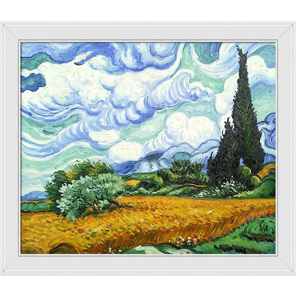 Wheat Field with Cypresses by Vincent Van Gogh Gallery White Framed Nature  Oil Painting Art Print 24 in. x 28 in.