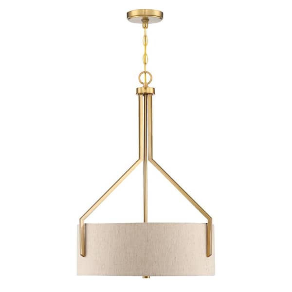 Elara 60-Watt 3-Light Brushed Gold Modern Pendant Light with Beige Linen Shade and No Bulbs Included