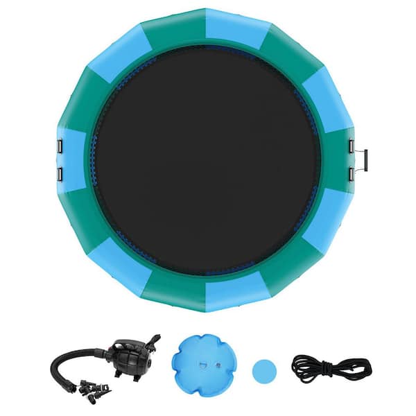 Inflatable Water Bouncer, Portable Bounce Swim Platform with 3-Step Ladder, 15ft. Recreational Water Trampoline