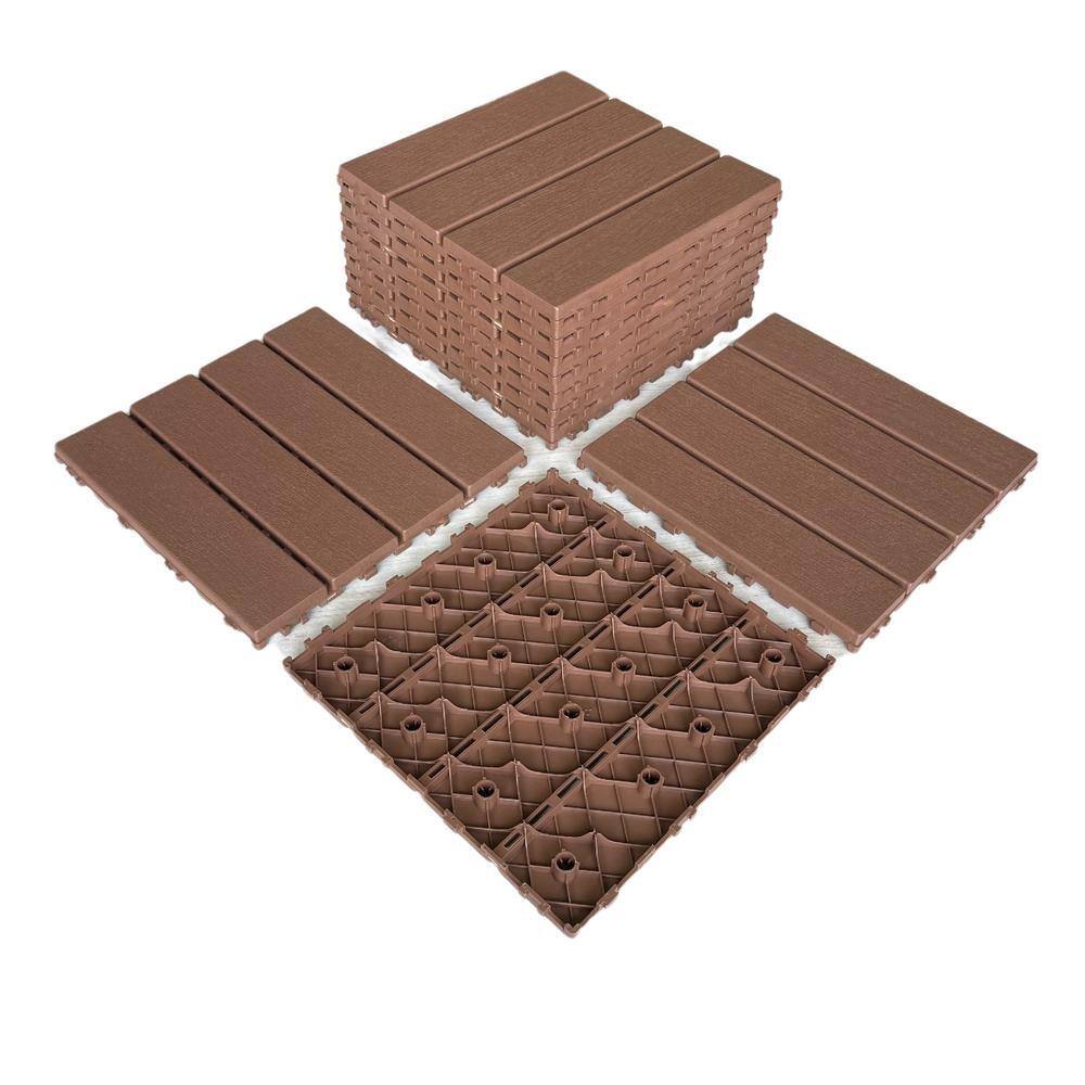 12 in. x 12 in. Outdoor Plastic Interlocking Deck Tiles Brown/Finish Waterproof Outdoor Flooring All Weather (44-Pieces)
