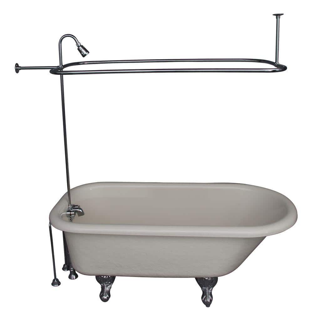 60-Inch Bisque Acrylic Clawfoot Freestanding Oval Tub