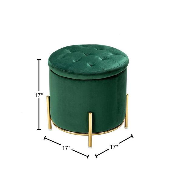 Green Mandala Motif Ottoman with Wood Legs - Green Magnificence