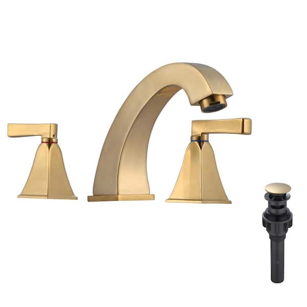 ARCORA 8 in. Widespread Deck Mounted Double-Handle Bathroom Faucet with Pop-up Drain Assembly in Brushed Gold